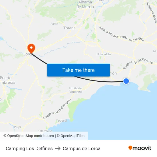 Camping Los Delfines to Campus de Lorca map
