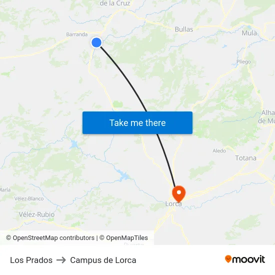 Los Prados to Campus de Lorca map