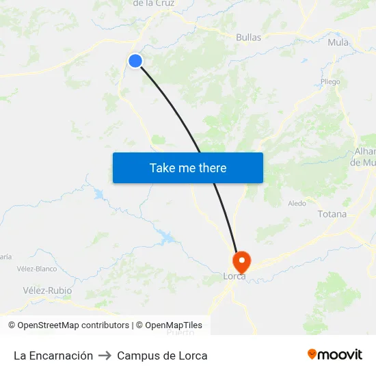 La Encarnación to Campus de Lorca map