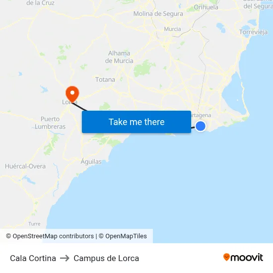 Cala Cortina to Campus de Lorca map