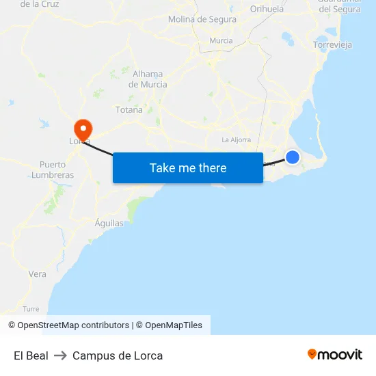 El Beal to Campus de Lorca map