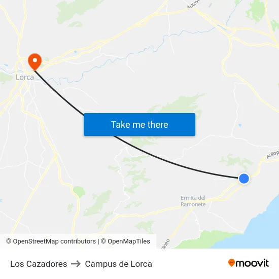 Los Cazadores to Campus de Lorca map