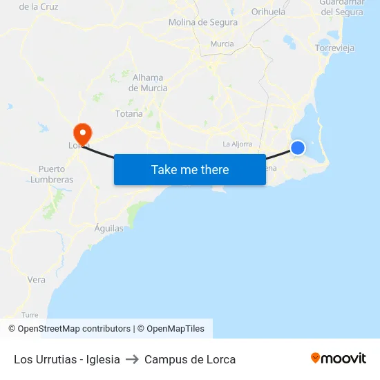 Los Urrutias - Iglesia to Campus de Lorca map