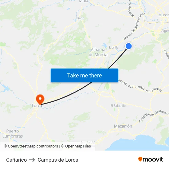 Cañarico to Campus de Lorca map