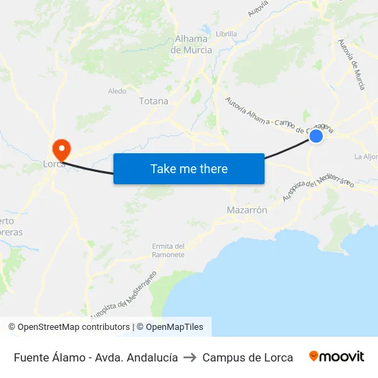 Fuente Álamo - Avda. Andalucía to Campus de Lorca map