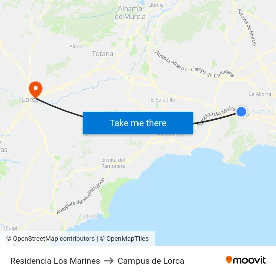 Residencia Los Marines to Campus de Lorca map