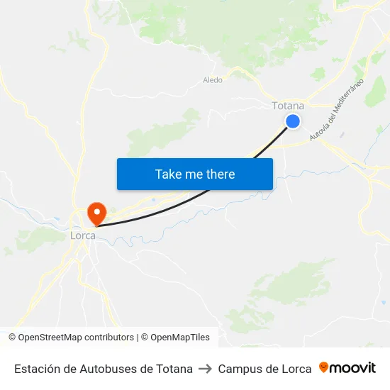 Estación de Autobuses de Totana to Campus de Lorca map
