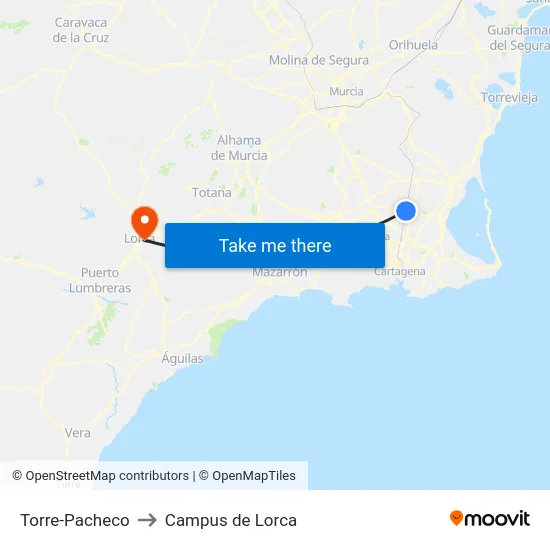 Torre-Pacheco to Campus de Lorca map