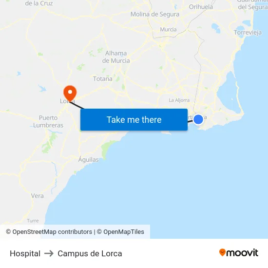 Hospital to Campus de Lorca map
