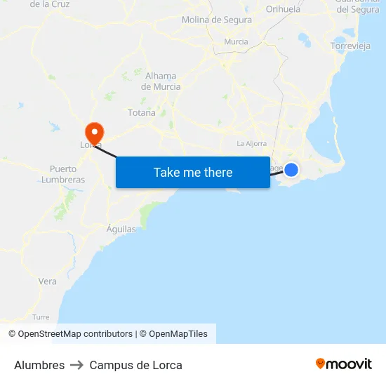 Alumbres to Campus de Lorca map