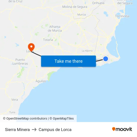 Sierra Minera to Campus de Lorca map