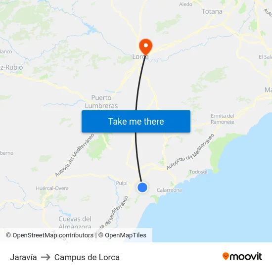 Jaravía to Campus de Lorca map
