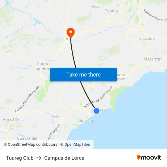 Tuareg Club to Campus de Lorca map