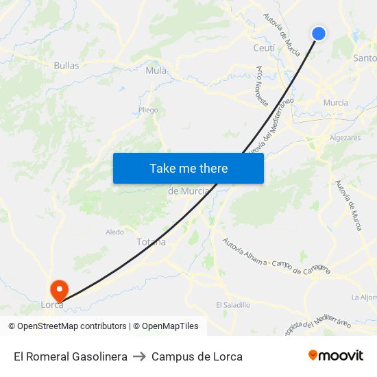 El Romeral Gasolinera to Campus de Lorca map