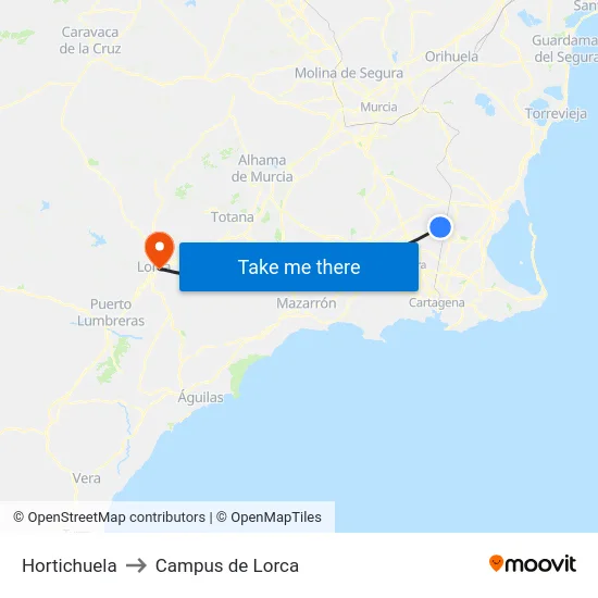 Hortichuela to Campus de Lorca map