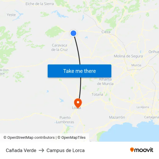 Cañada Verde to Campus de Lorca map