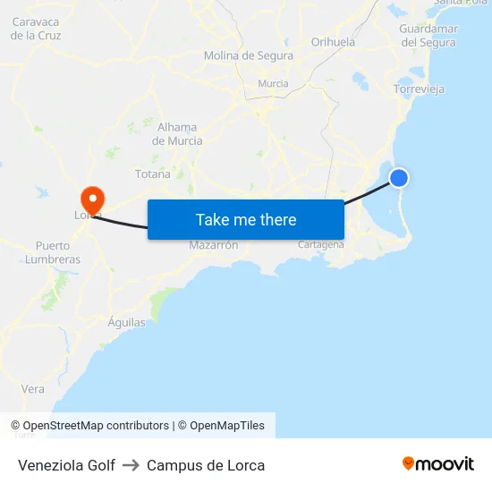 Veneziola Golf to Campus de Lorca map