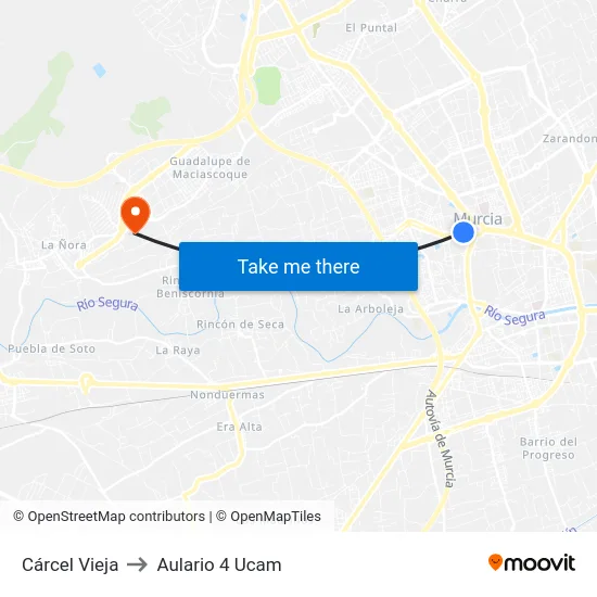 Cárcel Vieja to Aulario 4 Ucam map