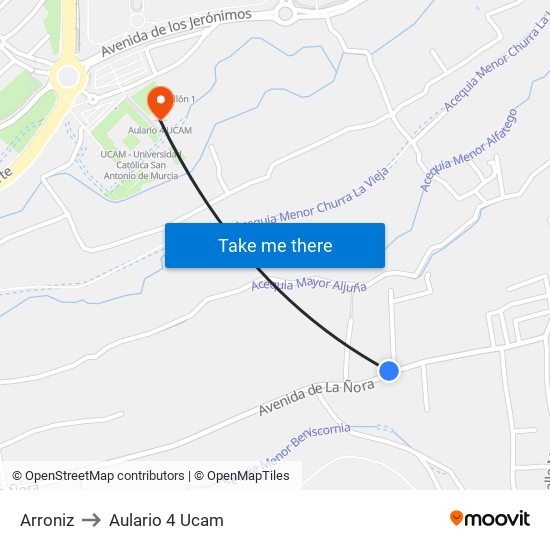 Arroniz to Aulario 4 Ucam map