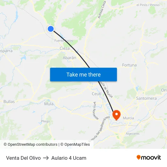 Venta Del Olivo to Aulario 4 Ucam map