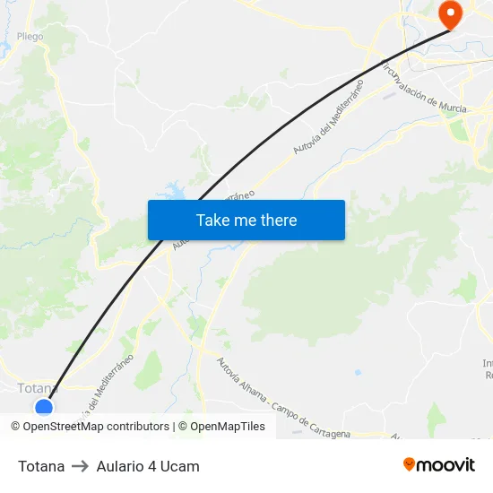 Totana to Aulario 4 Ucam map