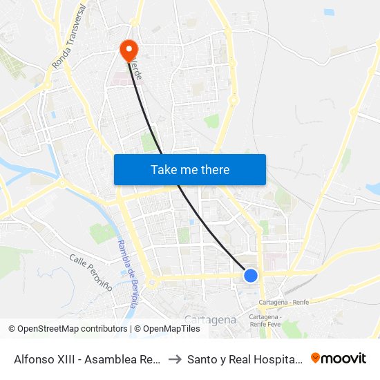 Alfonso XIII - Asamblea Regional (Frente) to Santo y Real Hospital de Caridad map
