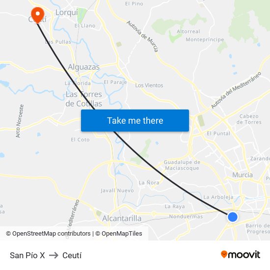San Pío X to Ceutí map