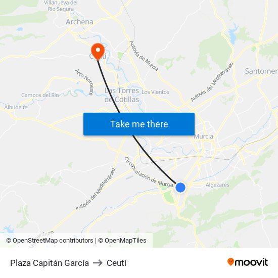 Plaza Capitán García to Ceutí map
