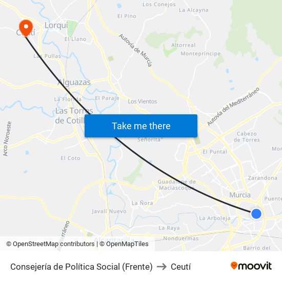 Consejería de Política Social (Frente) to Ceutí map