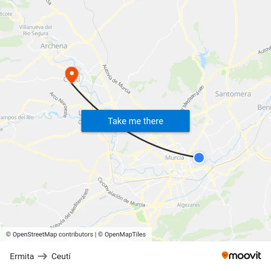 Ermita to Ceutí map