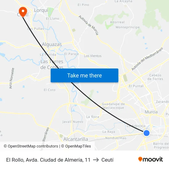 El Rollo, Avda. Ciudad de Almería, 11 to Ceutí map