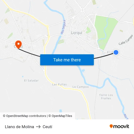 Llano de Molina to Ceutí map