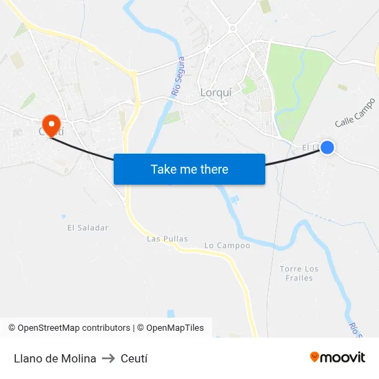 Llano de Molina to Ceutí map