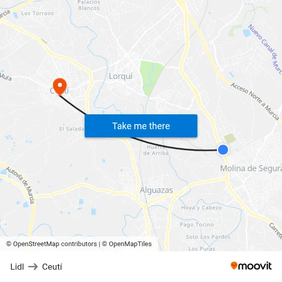 Lidl to Ceutí map