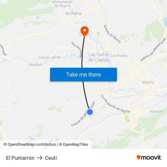 El Puntarrón to Ceutí map