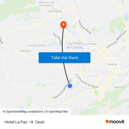 Hotel La Paz to Ceutí map