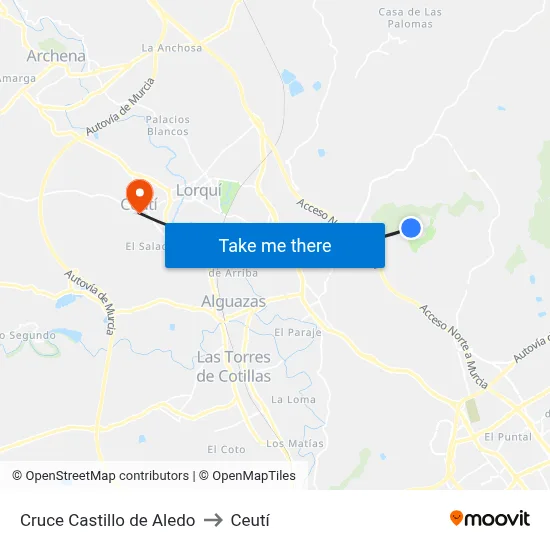 Cruce Castillo de Aledo to Ceutí map