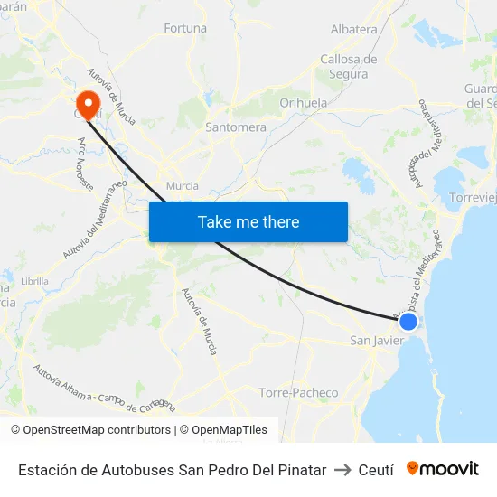 Estación de Autobuses San Pedro Del Pinatar to Ceutí map