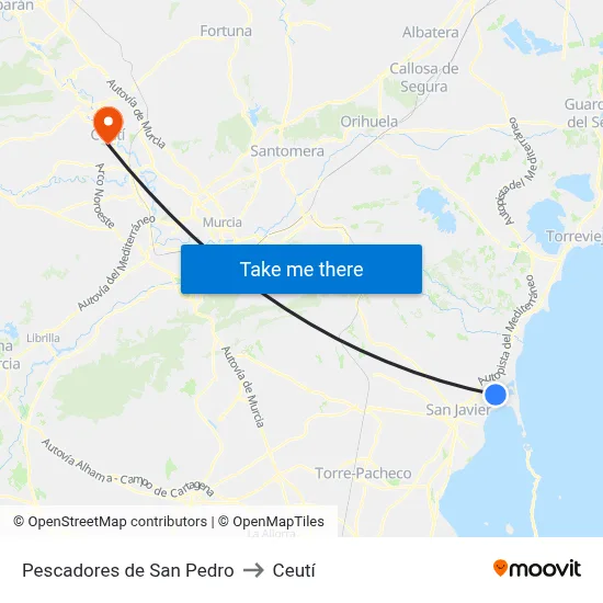 Pescadores de San Pedro to Ceutí map