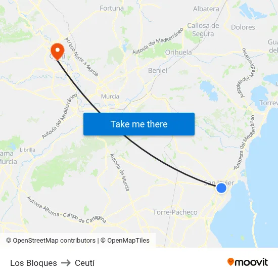 Los Bloques to Ceutí map