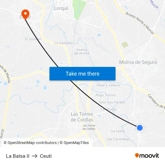 La Balsa II to Ceutí map