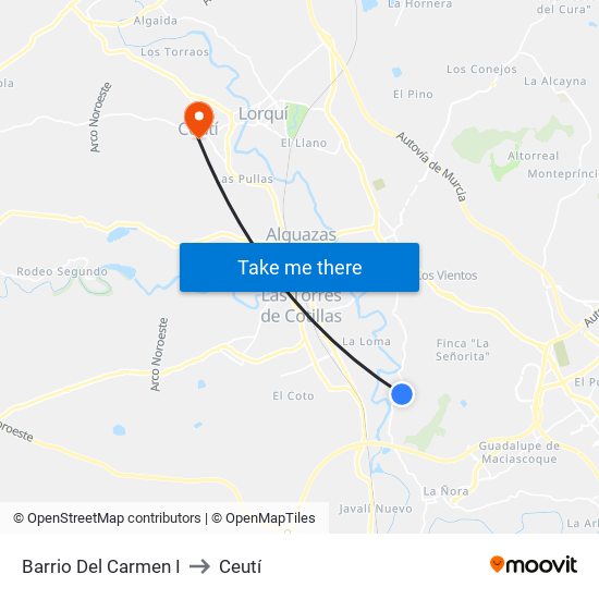 Barrio Del Carmen I to Ceutí map