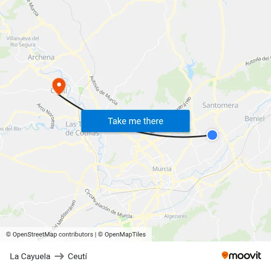 La Cayuela to Ceutí map
