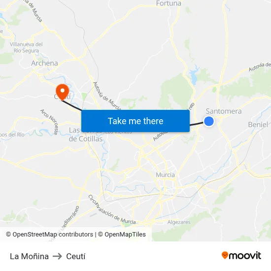 La Moñina to Ceutí map