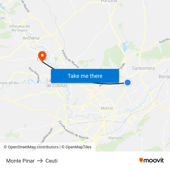 Monte Pinar to Ceutí map