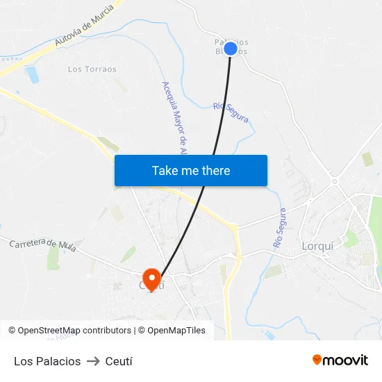 Los Palacios to Ceutí map