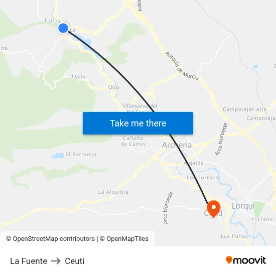 La Fuente to Ceutí map