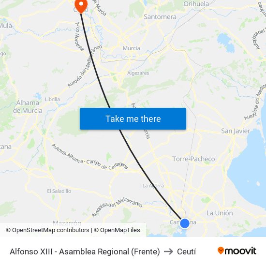 Alfonso XIII - Asamblea Regional (Frente) to Ceutí map