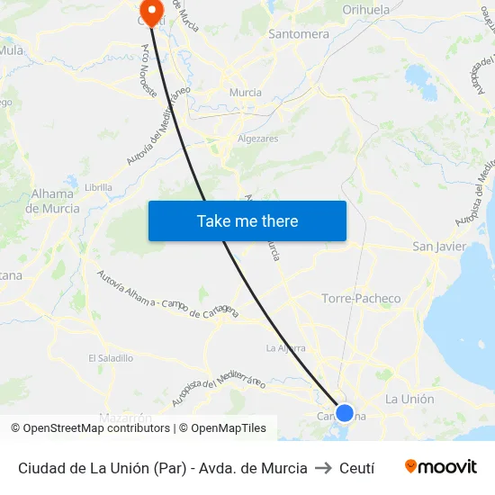 Ciudad de La Unión (Par) - Avda. de Murcia to Ceutí map