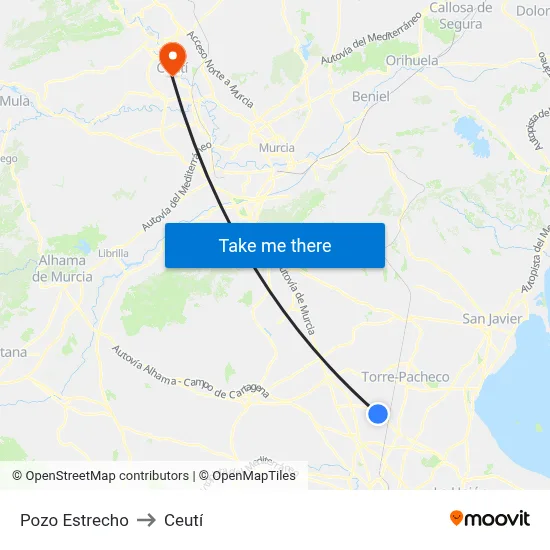Pozo Estrecho to Ceutí map